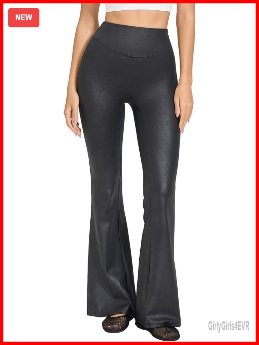 Faux Leather Flare Leggings High Waisted Bell Bottom PU Coated Stretch Pants
